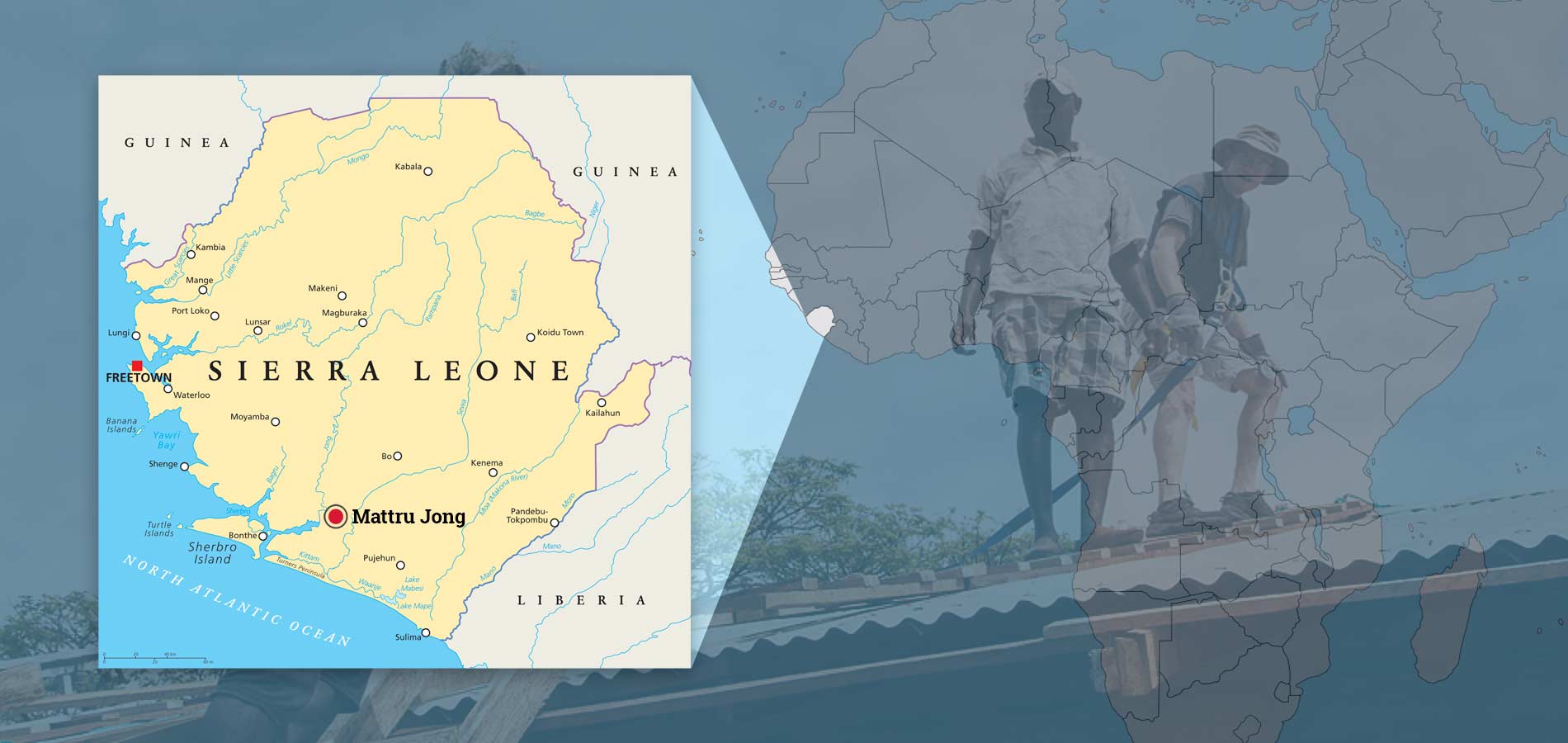 Sierra Leone, West Africa, and the location of Mattru Jong